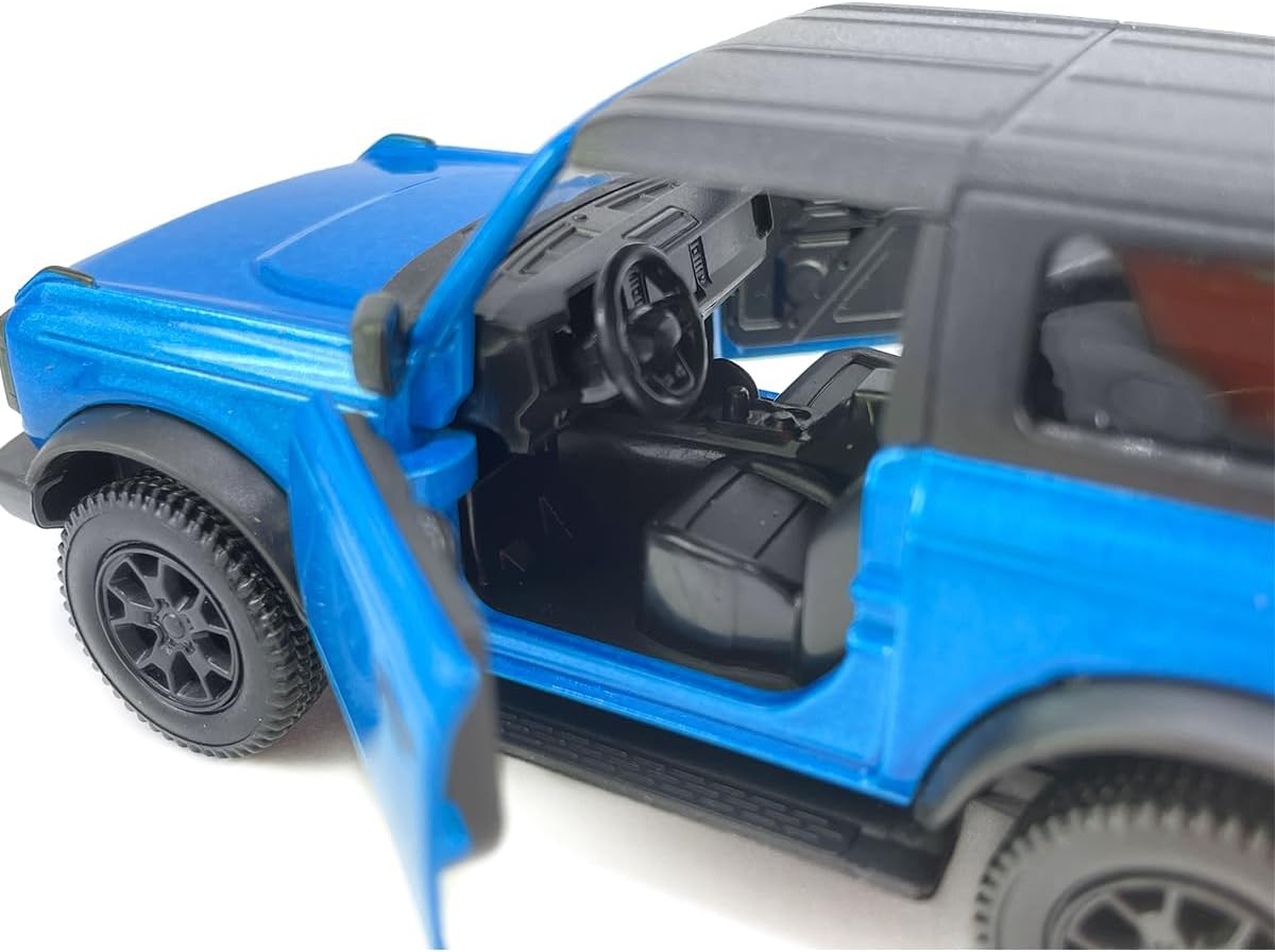 2-Door Bronco Badlands Model Car 1/36 Scale Diecast Toy Cars Metal Alloy Children’s Vehicles, Pull Back Doors Open, Black Rim, Mens Collection, Kids Toys for Boys Gifts, Cake Topper Home Décor, Blue