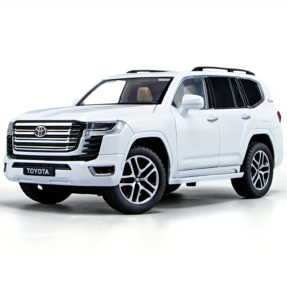 1pc 1/24 Scale for TOYOTA Land Cruiser DieCast Model - Black or White, Pull Back Action with Lights and Sounds, Zinc Alloy, Ideal Birthday Gift for Boys, for TOYOTA