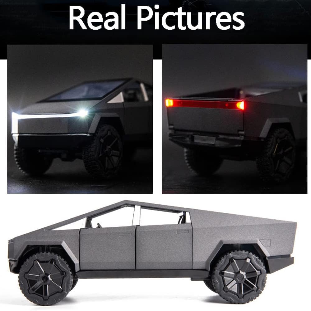 Toy Trucks Pickup Model Pull Back Pick-Up Truck with Sound and Light, Alloy Diecast Truck Toy Cars for Kids Gift or Vehicles Model Collection Enthusiasts (1/24 Grey Pickup Truck)