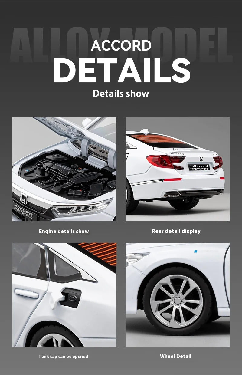 1:24 Accord Limousine Sound & Light Alloy Metal Diecast Car Model Collecting Hobby Decoration Trendy Holiday Gift Box Boy