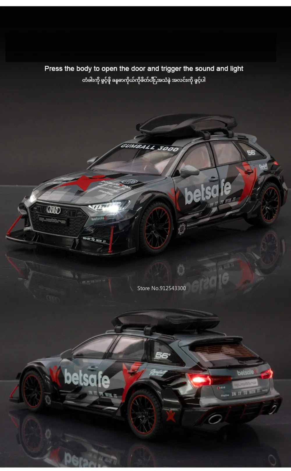 1/24 Audi RS6 Modified Vehicles Car Model Toys Alloy Diecast  With Pull Back Light & Sound Model Cars Boys Gifts For Children