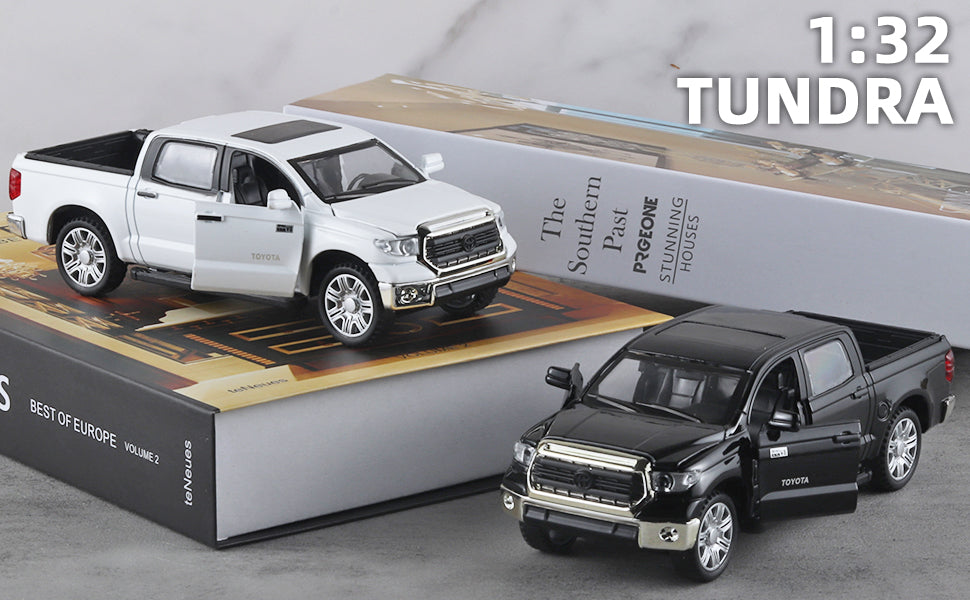 Toy Pickup Trucks for Boys 1/32 Tundra Diecast Cars Model，Zinc Alloy Toy Pickup Truck，with Sound and Light、Pull Back，Birthday Gifts for Kids Ages 3 Year and UP（White）