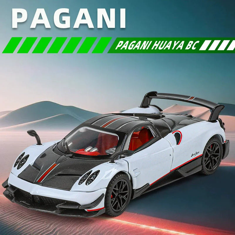 1:32 Scale Pagani Dinastia Huayra BC Car Model Toy Sound Light Gull Wing Door Alloy Diecast Supercar Models Boys Kids Gifts