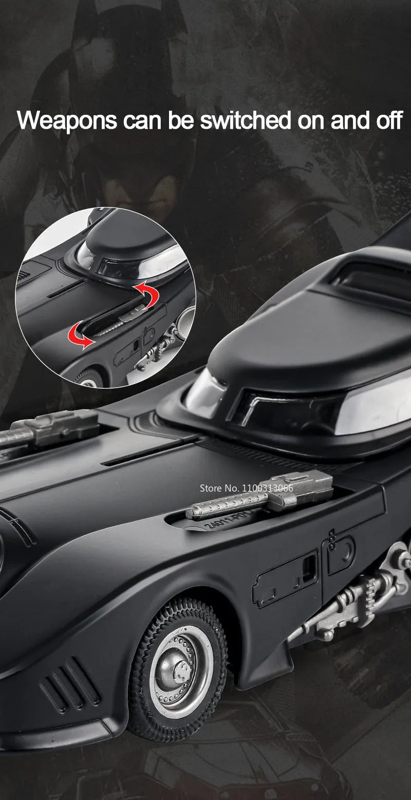 1/24 1989 Batmobile Alloy Car Model Simulation Metal Diecast Toys Vehicle Model with Light Sound Super Sport Car for Boys Gifts