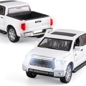 Toy Pickup Trucks for Boys 1/32 Tundra Diecast Cars Model，Zinc Alloy Toy Pickup Truck，with Sound and Light、Pull Back，Birthday Gifts for Kids Ages 3 Year and UP（White）