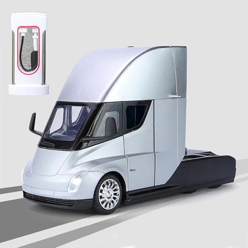 Toy Trucks Pickup Model Pull Back Pick-Up Truck with Sound and Light, Alloy Diecast Truck Toy Cars for Kids Gift or Vehicles Model Collection Enthusiasts (1/24 Grey Pickup Truck)