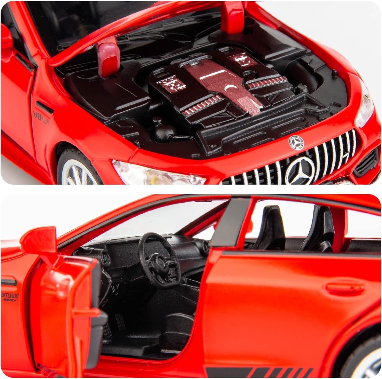 1/32 Benz AMG GT63 Model Car Zinc Alloy Diecast Collectible Toy Car Pull Back with Light and Sound Toy Vehicle for 3+ Years Old Kids(Red)