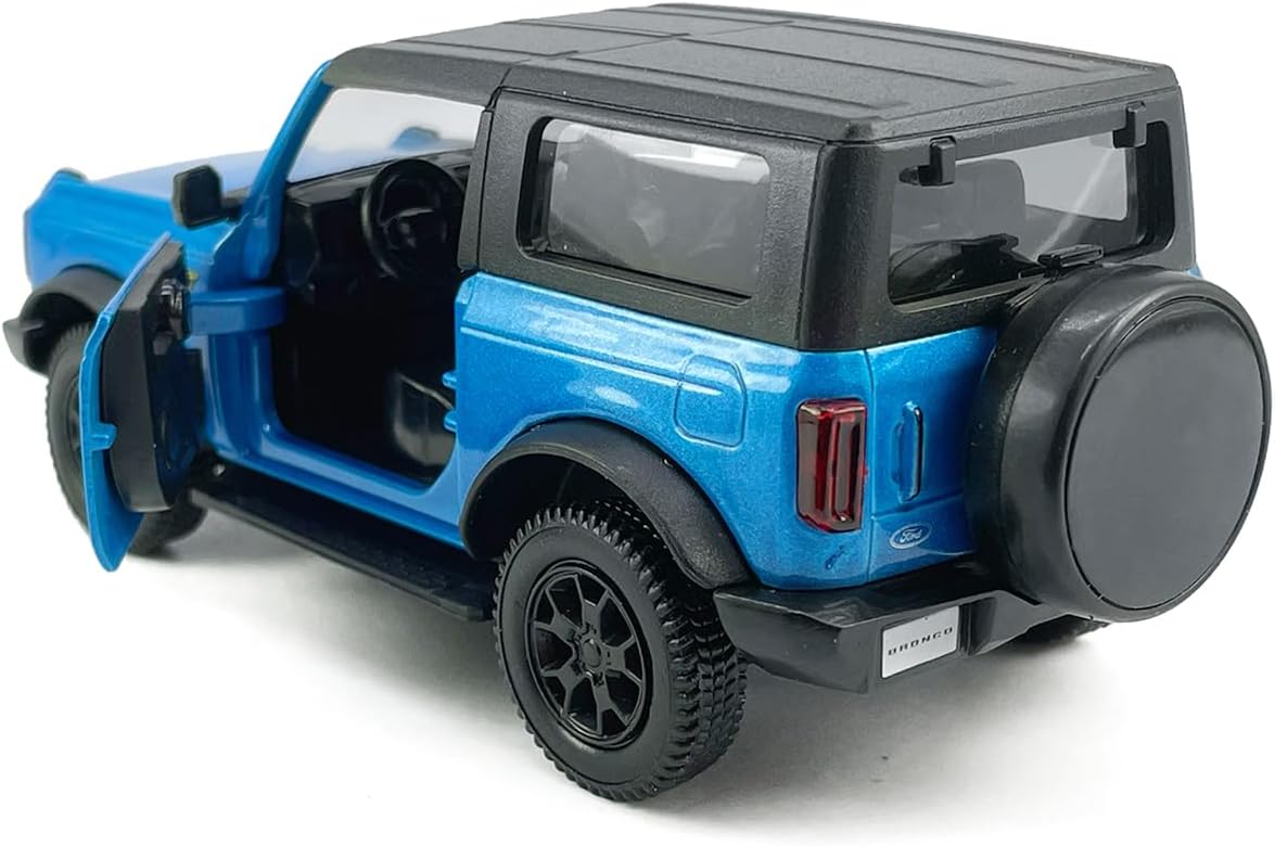 2-Door Bronco Badlands Model Car 1/36 Scale Diecast Toy Cars Metal Alloy Children’s Vehicles, Pull Back Doors Open, Black Rim, Mens Collection, Kids Toys for Boys Gifts, Cake Topper Home Décor, Blue