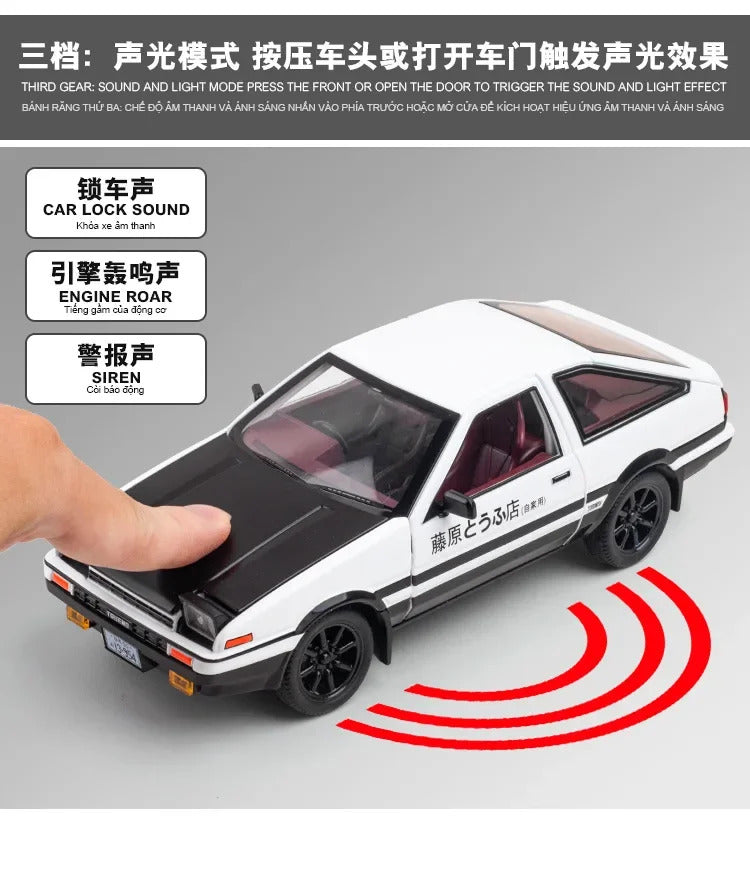 1:24 Initial D Toyota Trueno AE86 Alloy Diecast Car Model Sports Car Toys For Kids Adults Pull Back Vehicles Toy Cars Black Hood