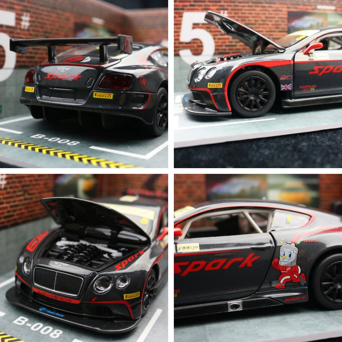 1/24 Bentley Continental GT3 Racing 1:24 Diecast Alloy Toy Car Miniature Model Free Wheels Sound & Light Collection Gift For Kid